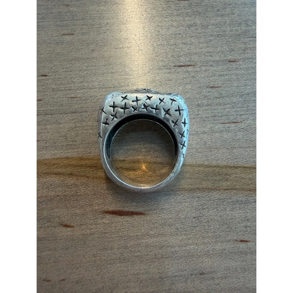 Dian Malouf‎ Sterling Silver Ring Womens Size 7 Silver Etched Star Wide Band